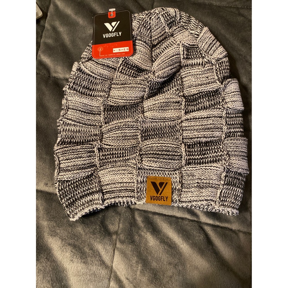 VGOGFLY Slouchy Beanie Hat Black White Knit Faux Fur Fleece Lined Winter Cap NWT